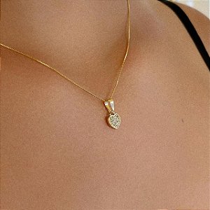 Colar Coração Pavê Cravejado Folheado a ouro 18K