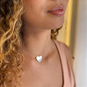 Colar Nylon Coração Chapa Folheado a prata 925