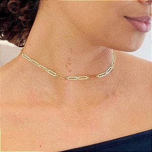 Choker Elos Ovais Alongados Folheado a ouro 18K