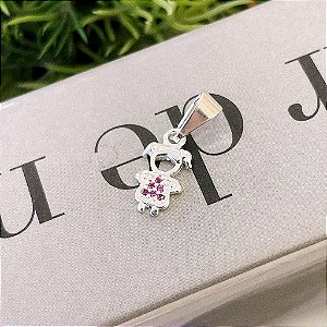 Pingente Menina Cravejada Rosa Folheado a prata 925