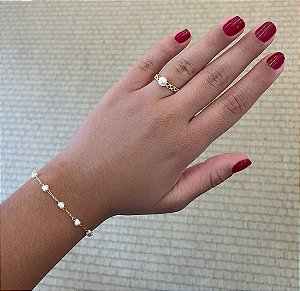 Pulseira Correntinha Cartier Pérolas Formato Coração Infantil Folheado a ouro 18K