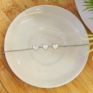 Pulseira Veneziana com 3 Corações Chapinha Steel