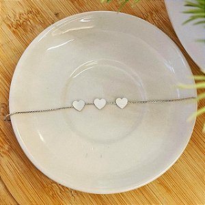 Pulseira Veneziana com 3 Corações Chapinha Steel