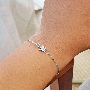 Pulseira Correntinha Pingente Flor Zircônias Steel