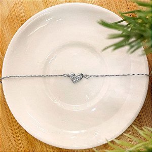 Pulseira Veneziana Pingente Coração Cravejado Steel
