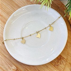 Pulseira Veneziano Bolinhas e Pingentes Coração liso Folheado a ouro 18K