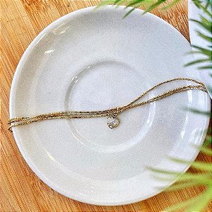 Pulseira 3 Fios Venezianos com Pingente Coração Cristal Folheado a ouro 18K