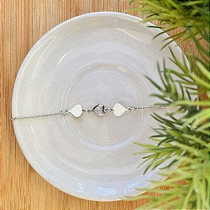 Tornozeleira Correntinha Corações Chapa e Cristal Steel