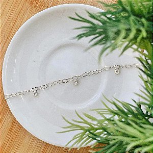 Tornozeleira Correntinha Coração Pingentes Zircônias Cristal Steel