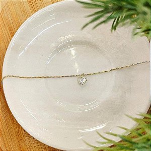 Tornozeleira Veneziano Pingente Coração Cristal Folheado a ouro 18K