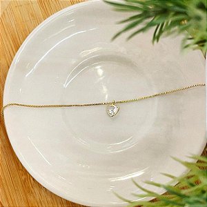 Tornozeleira Veneziano Pingente Coração Cristal Folheado a ouro 18K