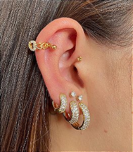 Trio de argolas Cravejadas 3 Fios Folheado a ouro 18K