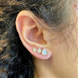 Trio de Ponto de Luz Gota Cristal Folheado a ouro 18K