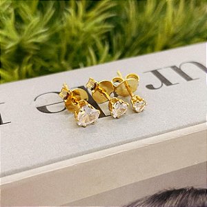 Trio de Ponto de Luz Coração Cristal Folheado a ouro 18K