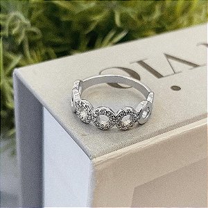 Anel de Falange com Círculos Lisos e Cravejados Frontal Folheado a prata 925