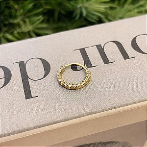 Piercing Argola Torção Cravejado Frontal Folheado a ouro 18K