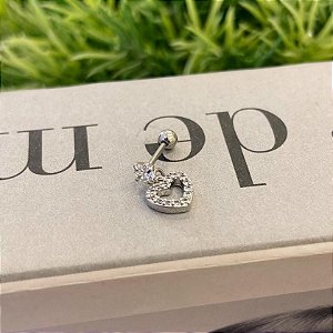 Piercing Ponto de Luz Pingente de Coração Vazado Cravejado Steel