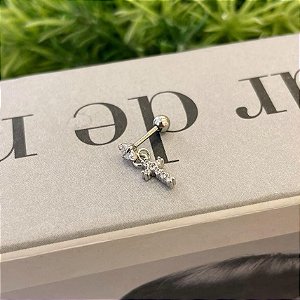 Piercing Ponto de Luz Pingente de Cruz Cravejada Steel