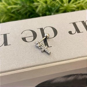 Piercing Ponto de Luz Pingente de Cruz Cravejada Steel