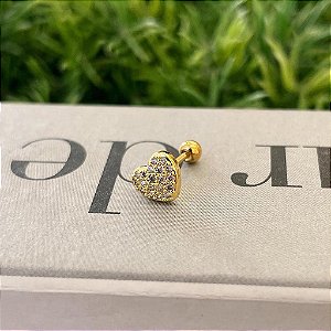 Piercing Coração Abaulado Cravejado Folheado a ouro 18K