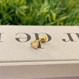 Piercing Coração Vazado Borda Lisa Folheado a ouro 18K