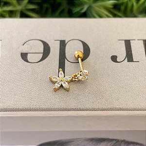 Piercing Ponto de Luz Pingente de Flor Navetes Folheado a ouro 18K