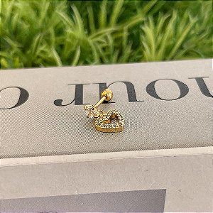 Piercing Ponto de Luz Pingente de Coração Vazado Cravejado Folheado a ouro 18K