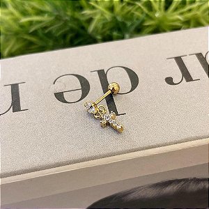 Piercing Ponto de Luz Pingente de Cruz Cravejada Folheado a ouro 18K