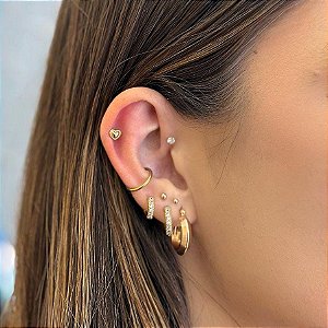 Piercing Coração Liso e Borda Trabalhada Folheado a ouro 18K