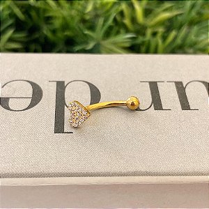 Piercing Bananinha Coração Cravejado Titanium Folheado a ouro 18K