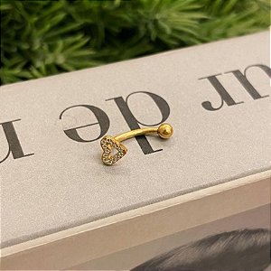 Piercing Bananinha Coração Vazado Cravejado Titanium Folheado a ouro 18K