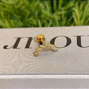 Piercing Navetes Circunflexo Zircônias Cristal Folheado a ouro 18K