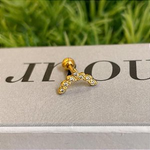 Piercing Navetes Circunflexo Zircônias Cristal Folheado a ouro 18K