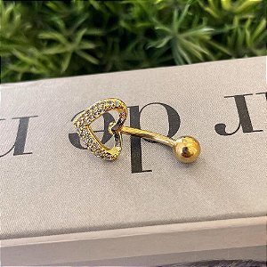 Piercing Umbigo Coração Desenhado Cravejado Folheado a ouro 18K