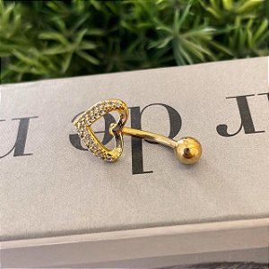 Piercing Umbigo Coração Desenhado Cravejado Folheado a ouro 18K