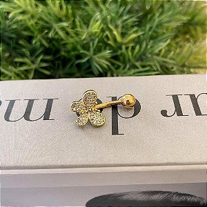 Piercing Umbigo Borboleta Desenhada Cravejada Folheado a ouro 18K