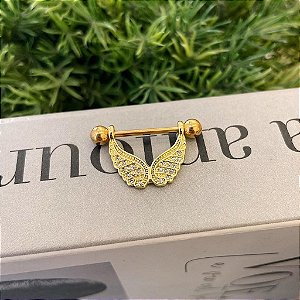 Piercing Mamilo Meia Argola Asa Cravejada Folheado a ouro 18K