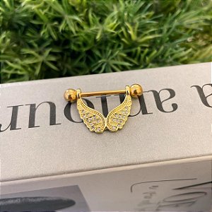 Piercing Mamilo Meia Argola Asa Cravejada Folheado a ouro 18K