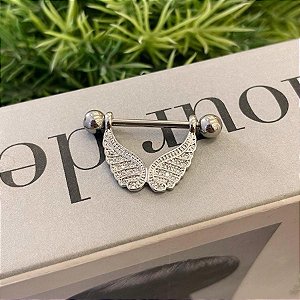 Piercing Mamilo Meia Argola Asa Cravejada Steel