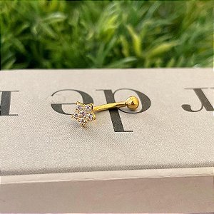 Piercing Bananinha Estrela Cravejada Titanium Folheado a ouro 18K