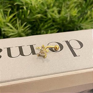 Piercing Bananinha Flor Navetes e Centro Liso Folheado a ouro 18K