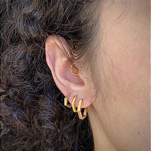 Trio de Argolas Hexagonais Lisas Folheado a ouro 18K