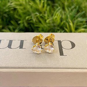 Brinco de Ponto de Luz Coração Cristal G Folheado a ouro 18K