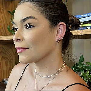 Trio de Argolas 5 Zirconias Redondas Cravadas Folheado a prata 925