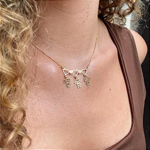 Colar Canga Completa com 3 Pingentes Lisos Folheado a ouro 18K