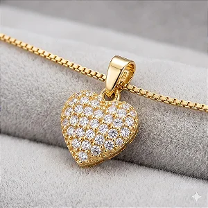 Colar Coração Abaulado Folheado a ouro 18K