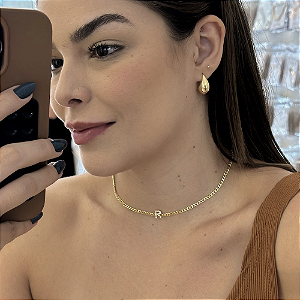 Colar Choker Grumet Inicial Personalizada Folheado a ouro 18K