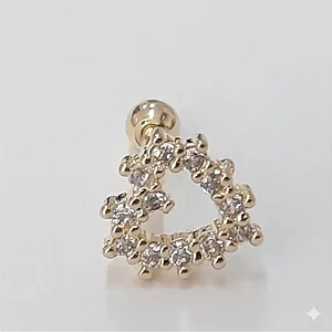 Piercing Coração Cravejado Ponteiras Folheado a ouro 18K