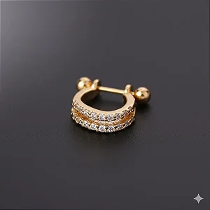 Piercing Meia Argola Helix Fio Duplo Cravejado Ondulado Folheado a Ouro 18k