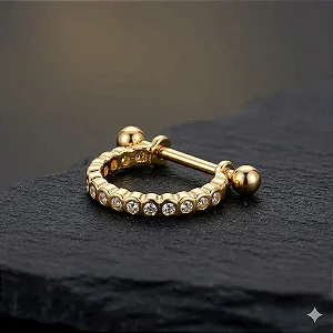 Piercing 2 em 1 Meia Argola Fio Duplo Cravejado P Folheado a Ouro 18k